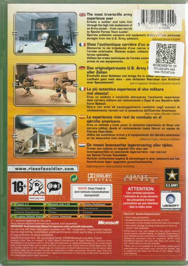 America's Army: Rise of a Soldier (Xbox Original) (achterkant)