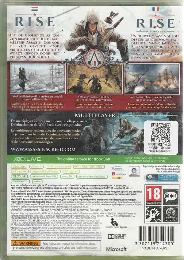 Assassin's Creed III: Classics (Best Seller) (Xbox 360) (achterkant)