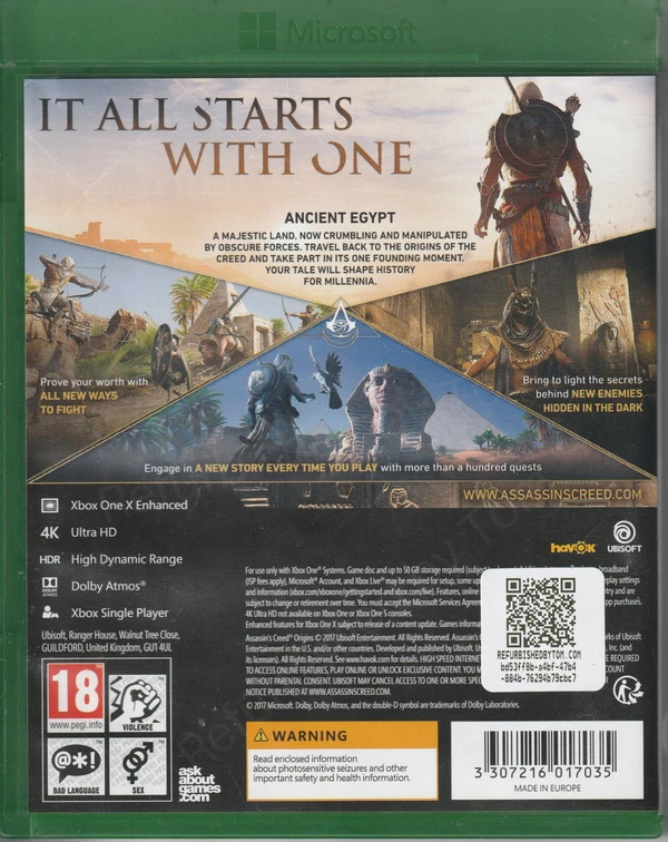 Assassin's Creed Origins (Xbox One) (achterkant) Assassin's Creed Origins (Xbox One) (achterkant)