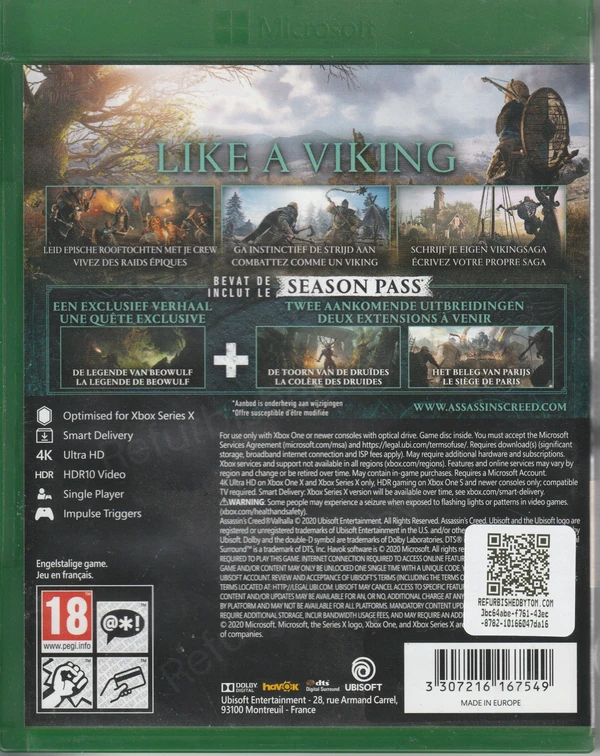 Assassin's Creed Valhalla (Xbox One / Xbox Series X) (achterkant) Assassin's Creed Valhalla (Xbox One / Xbox Series X) (achterkant)
