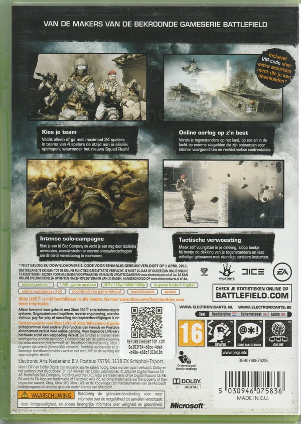Battlefield: Bad Company 2 (Xbox 360) (achterkant) Battlefield: Bad Company 2 (Xbox 360) (achterkant)