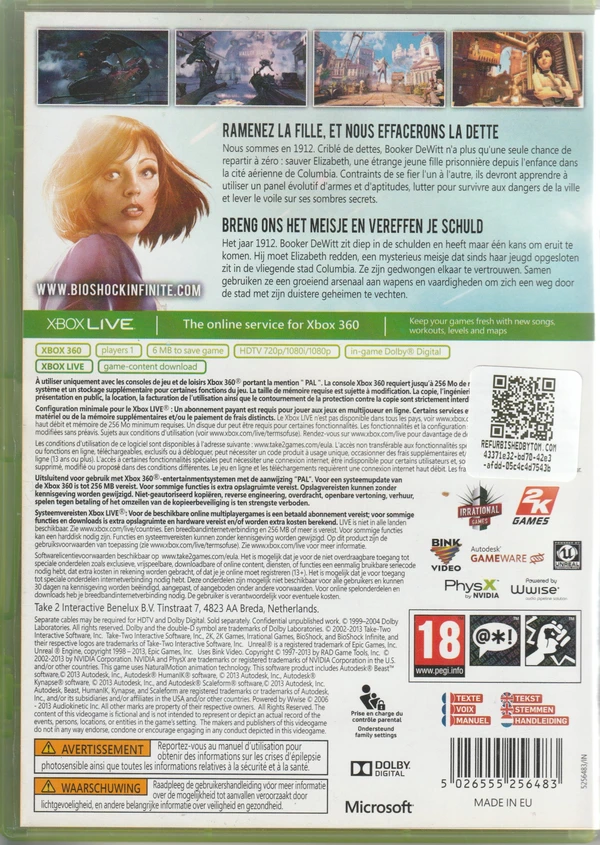 BioShock Infinite (Xbox 360) (achterkant) BioShock Infinite (Xbox 360) (achterkant)