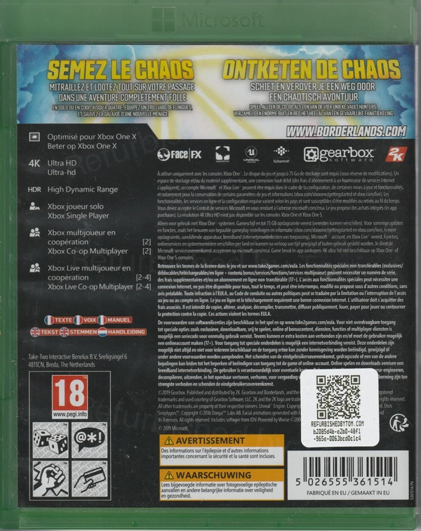 Borderlands 3 (Xbox One) (achterkant)