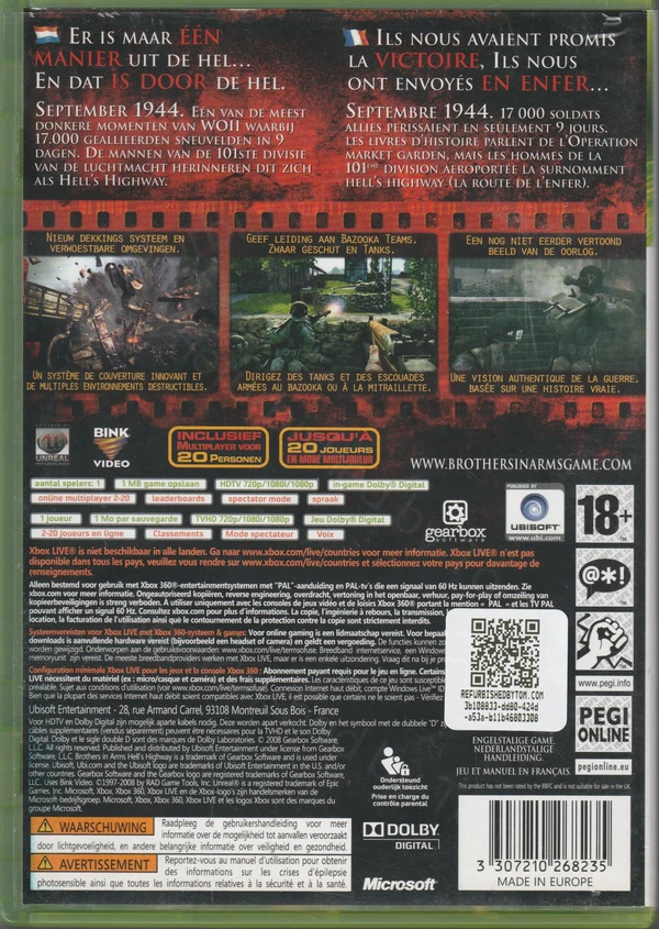 Brothers in Arms: Hell's Highway (Xbox 360) (achterkant)