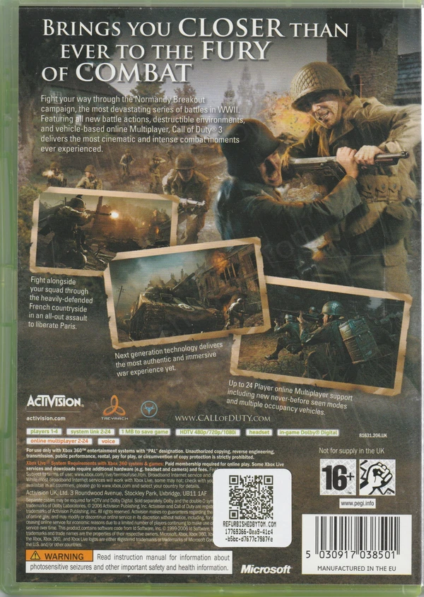 Call of Duty 3 (Xbox 360) (achterkant) Call of Duty 3 (Xbox 360) (achterkant)