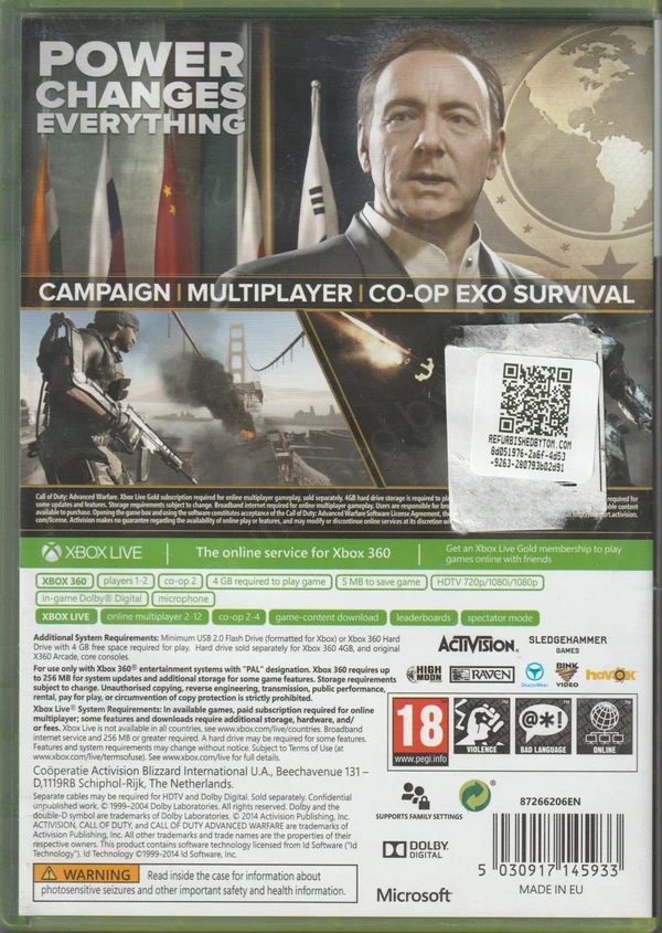 Call of Duty: Advanced Warfare (Xbox 360) (achterkant)