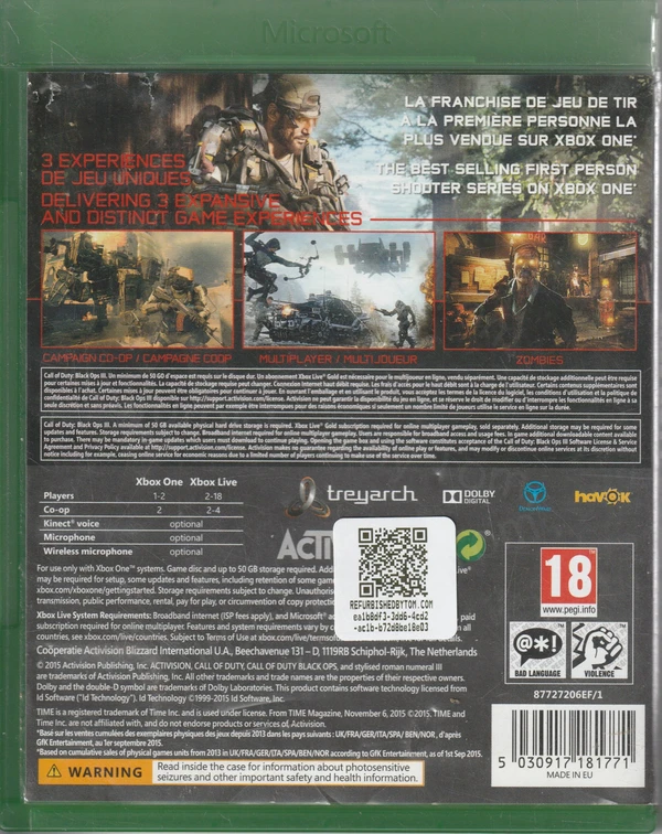 Call of Duty: Black Ops III (Xbox One) – Benelux (achterkant)
