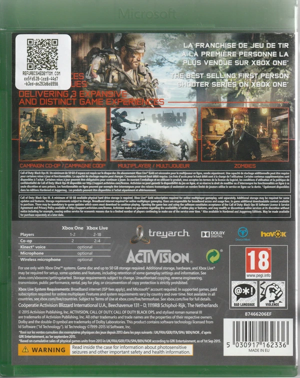 Call of Duty: Black Ops III (Xbox One) – Europa (achterkant)