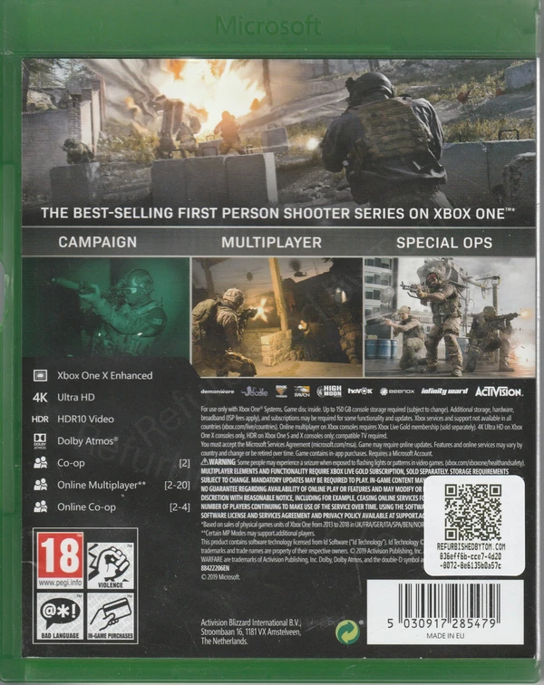 Call of Duty: Modern Warfare (Xbox One) (achterkant) Call of Duty: Modern Warfare (Xbox One) (achterkant)
