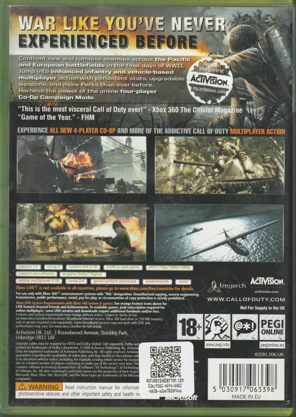 Call of Duty: World at War (Xbox 360) (achterkant)