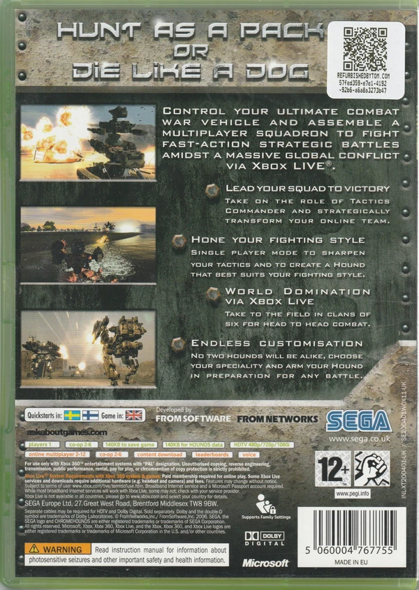 Chromehounds (Xbox 360) (achterkant) Chromehounds (Xbox 360) (achterkant)