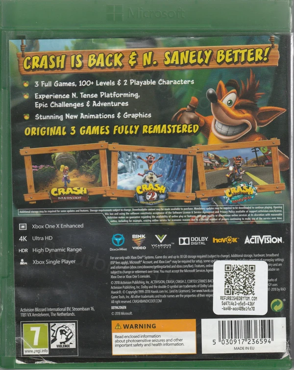 Crash Bandicoot N. Sane Trilogy (Xbox One) (achterkant)