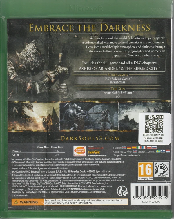 Dark Souls III (Xbox One) (achterkant)