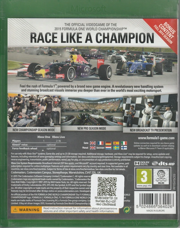 F1 2015 (Xbox One) (achterkant)