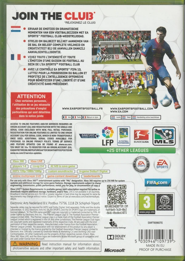FIFA 13 (Xbox 360) (achterkant) FIFA 13 (Xbox 360) (achterkant)