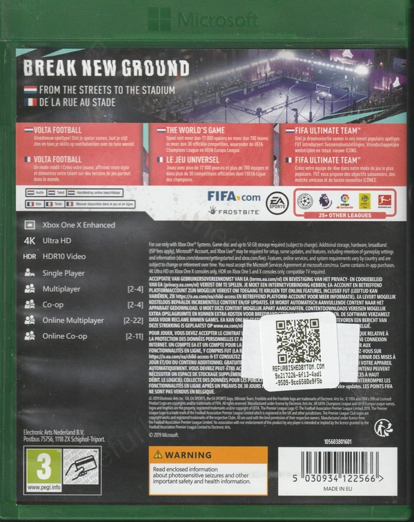 FIFA 20 (Xbox One) (achterkant) FIFA 20 (Xbox One) (achterkant)