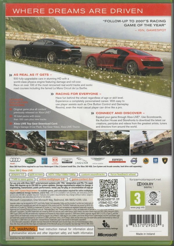 Forza Motorsport 3: Ultimate Collection (Classics) (Xbox 360) (achterkant)