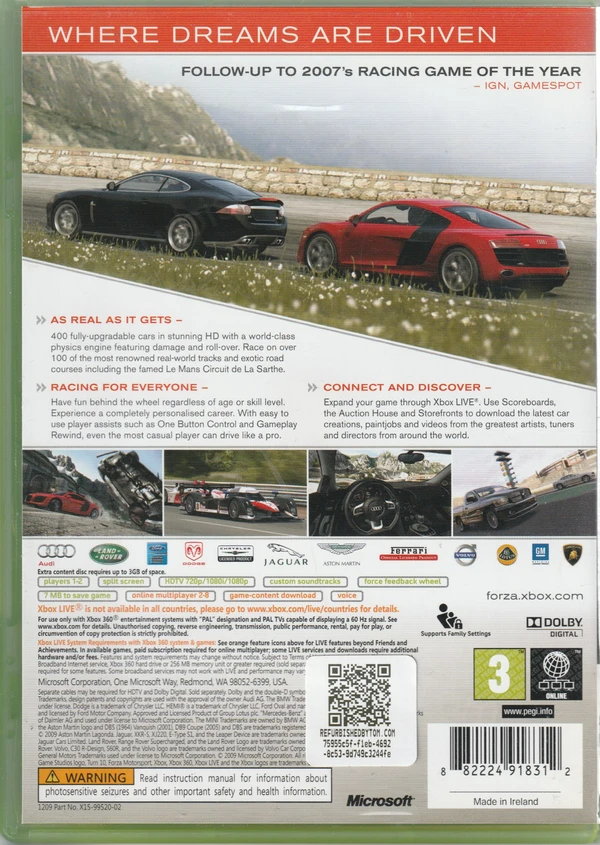 Forza Motorsport 3 (Xbox 360) (achterkant)