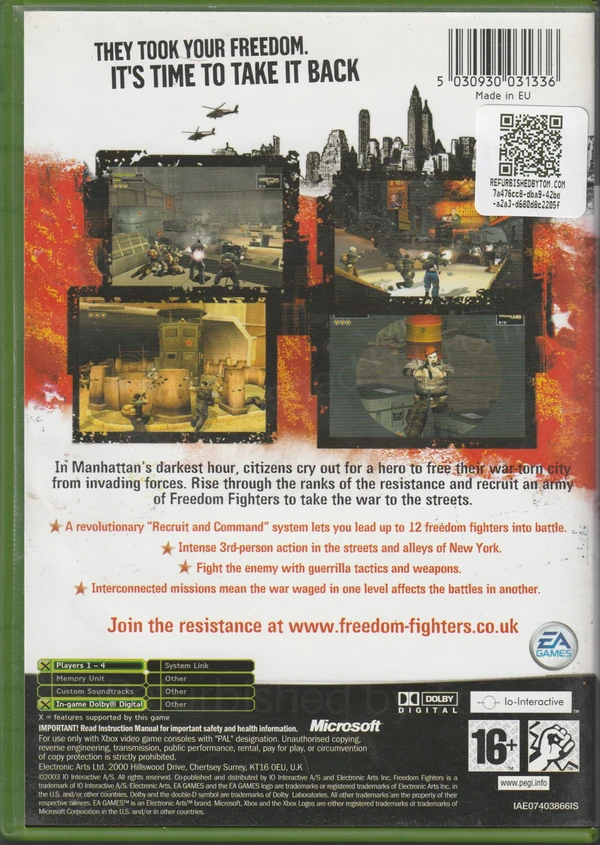 Freedom Fighters (Xbox Original) (achterkant) Freedom Fighters (Xbox Original) (achterkant)