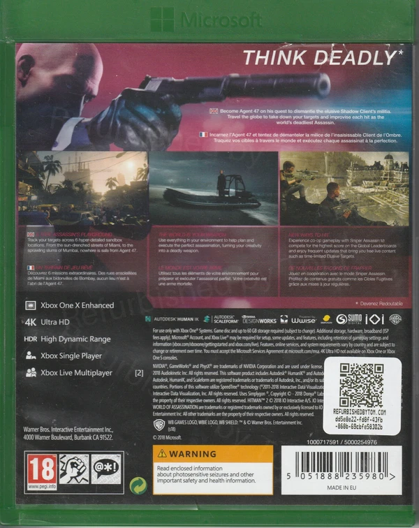 Hitman 2 (Xbox One) (achterkant) Hitman 2 (Xbox One) (achterkant)