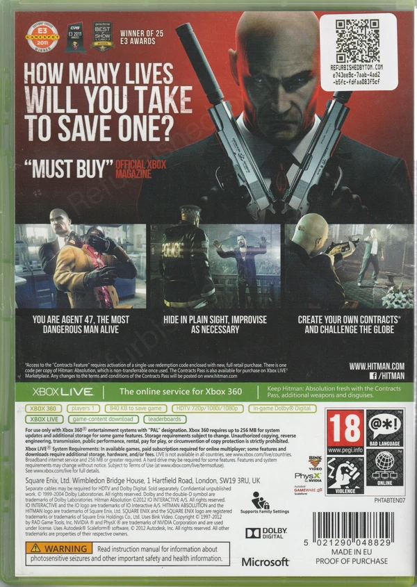 Hitman: Absolution (Xbox 360) (achterkant)