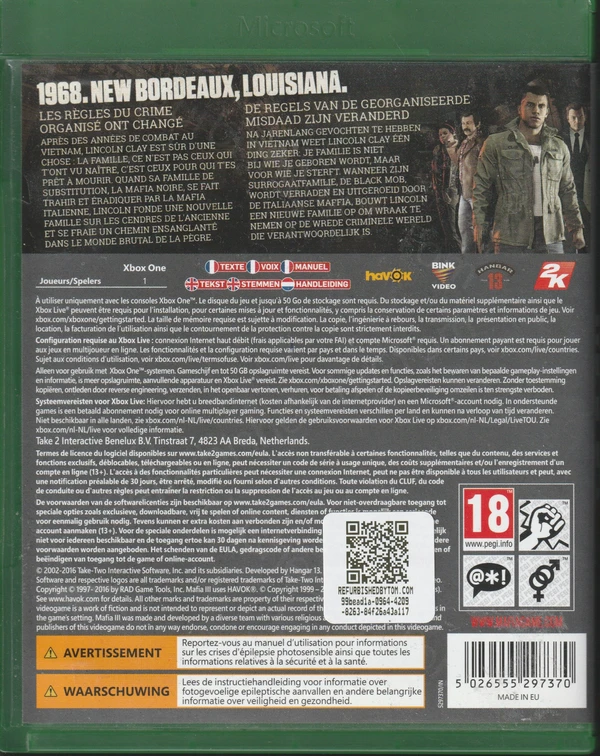 Mafia III (Xbox One) (achterkant)