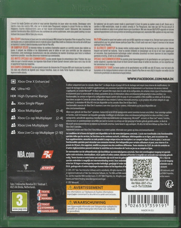 NBA 2K18 (Xbox One) (achterkant) NBA 2K18 (Xbox One) (achterkant)