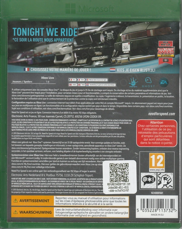Need for Speed (Xbox One) (achterkant) Need for Speed (Xbox One) (achterkant)