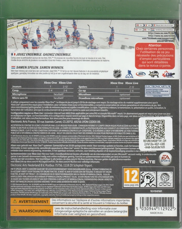 NHL 16 (Xbox One) (achterkant) NHL 16 (Xbox One) (achterkant)