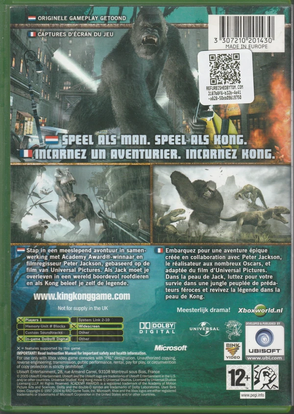 Peter Jackson's King Kong: The Official Game of the Movie (Xbox Original) (achterkant)