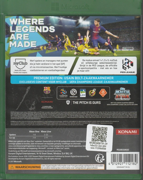 Pro Evolution Soccer 2018 (Xbox One) (achterkant) Pro Evolution Soccer 2018 (Xbox One) (achterkant)