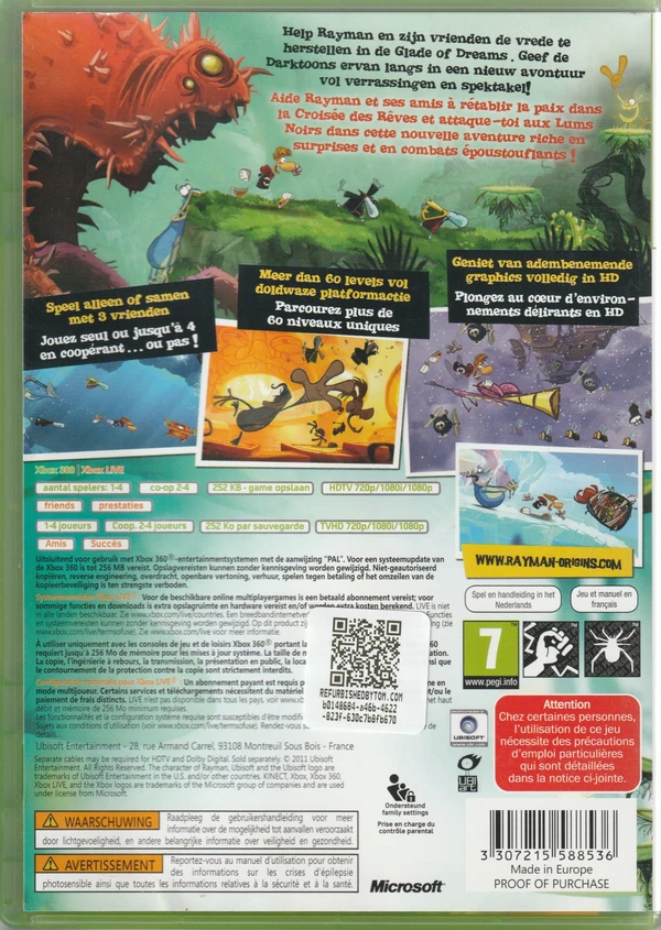 Rayman Origins (Xbox 360) (achterkant) Rayman Origins (Xbox 360) (achterkant)