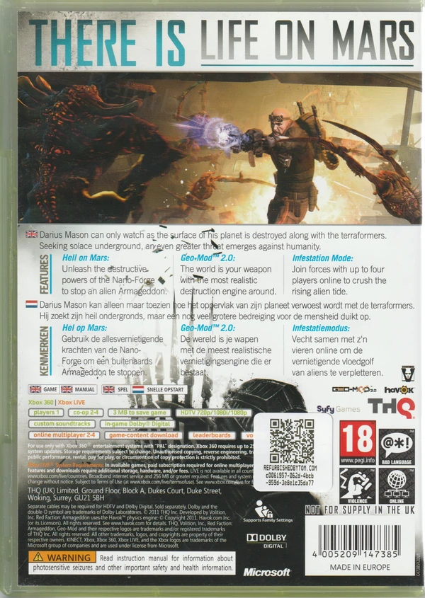 Red Faction: Armageddon (Xbox 360) (achterkant) Red Faction: Armageddon (Xbox 360) (achterkant)