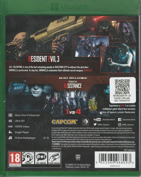 Resident Evil 3 (Xbox One) (achterkant) Resident Evil 3 (Xbox One) (achterkant)