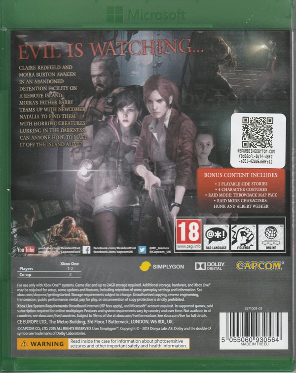 Resident Evil Revelations 2: Box Set (Xbox One) (achterkant) Resident Evil Revelations 2: Box Set (Xbox One) (achterkant)