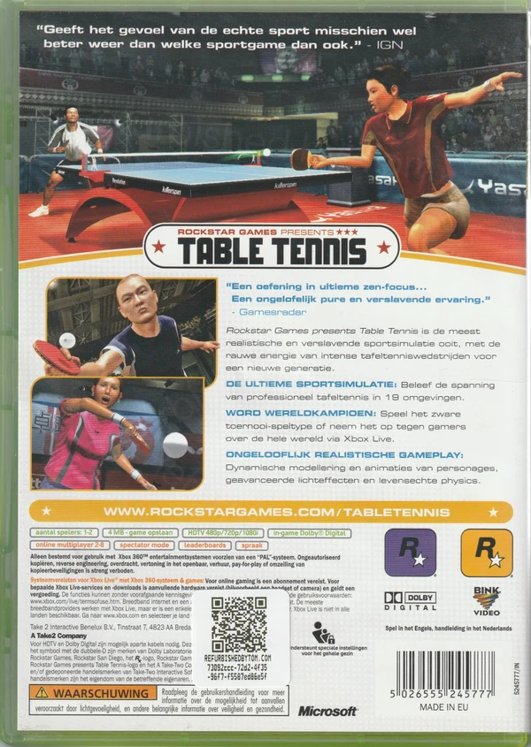 Rockstar Games Presents Table Tennis (Xbox 360) (achterkant) Rockstar Games Presents Table Tennis (Xbox 360) (achterkant)