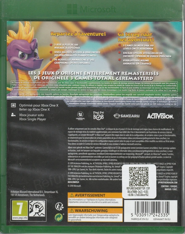 Spyro Reignited Trilogy (Xbox One) (achterkant) Spyro Reignited Trilogy (Xbox One) (achterkant)