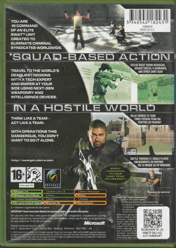 SWAT: Global Strike Team (Xbox Original) (achterkant) SWAT: Global Strike Team (Xbox Original) (achterkant)