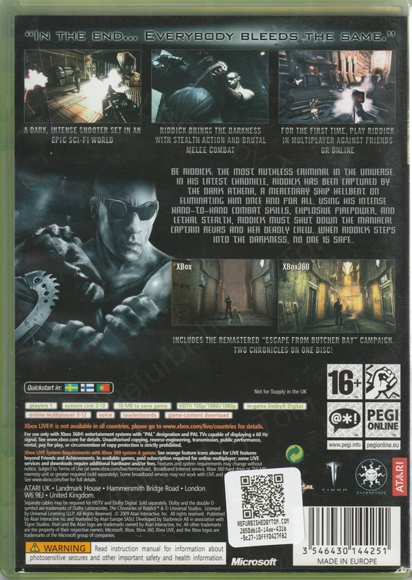 The Chronicles of Riddick: Assault on Dark Athena (Xbox 360) (achterkant)