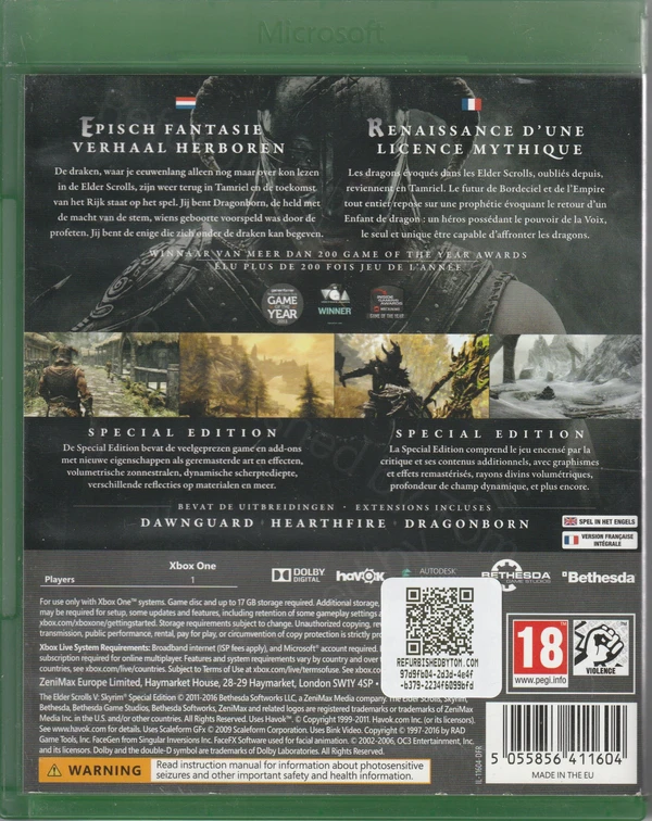 The Elder Scrolls V: Skyrim (Xbox One) (achterkant)