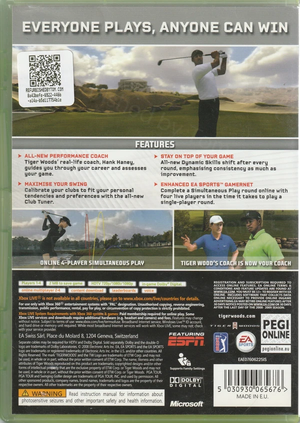 Tiger Woods PGA Tour 09 (Xbox 360) (achterkant)