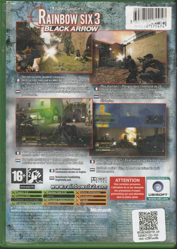 Tom Clancy's Rainbow Six 3: Black Arrow (Xbox Original) (achterkant)