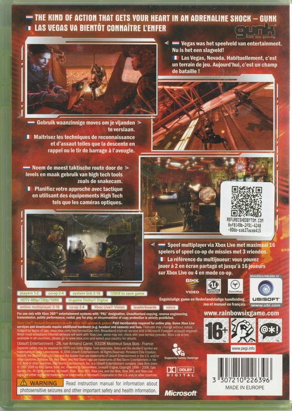 Tom Clancy's Rainbow Six Vegas (Xbox 360) (achterkant) Tom Clancy's Rainbow Six Vegas (Xbox 360) (achterkant)